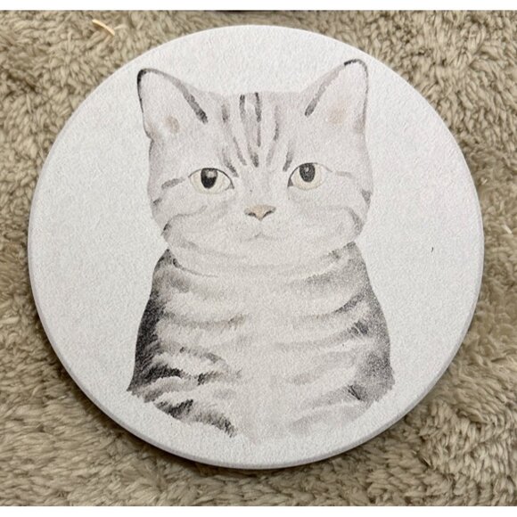 Cat Themed Coasters Ceramic Set Of 4 Round With Watercolor Design - Picture 3 of 8